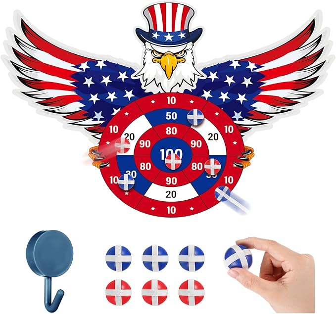 4th of July Games Set Patriotic Dart Board Games with 6 Sticky Balls Independence American Day Party Favor for Red White and Blue Party Throwing Indoor Outdoor Yard(Eagle)-StrideForce Fitness