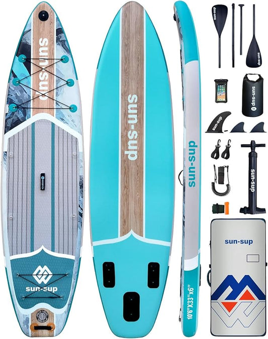 MW&QIYZN Inflatable Paddle Board for Adults, Inflatable Stand Up Paddle Boards with Premium SUP Board Accessories & Carry Bag, Wide Stance, Non-Slip Deck, Leash, Paddle-StrideForce Fitness