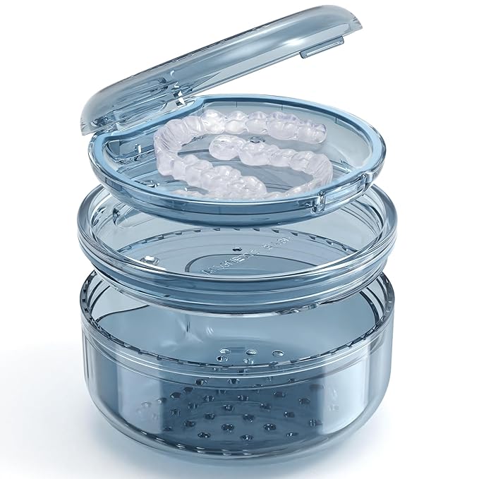 Denture Case Retainer Cleaning Case: 2 in 1 Retainer Case, No-Leak Denture Bath Box Cup, Complete Clean Care for Dentures, Clear Braces, Mouth Guard, Night Guard & Retainers