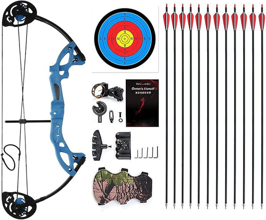 Compound Bow Archery for Youth and Beginner, Right Handed,19”-28” Draw Length,15-29 Lbs Draw Weight, 260 fps-StrideForce Fitness
