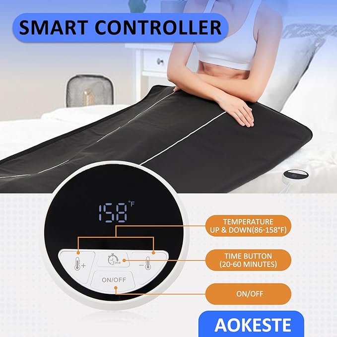 Sauna Blanket for Detoxification,Portable Blanket for Home Relaxation,Indoor Person PU Thermal Sauna for Body Recovery,86-158℉ Temp Range, 20-60 Minutes Timer,6.2ft×2.7ft-StrideForce Fitness