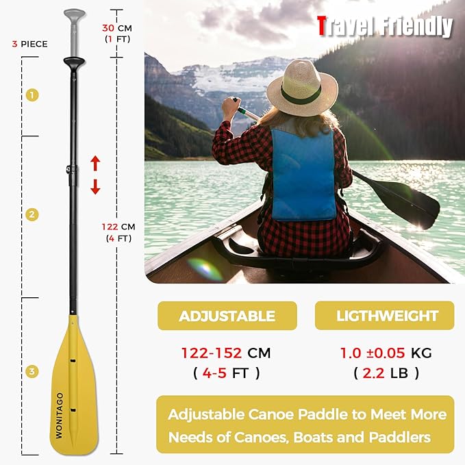 Canoe Paddle Aluminum Shaft with PP Blade, Floating Adjustable Paddle for Canoeing, Boating and Rafting, 122-152 cm/4-5 Ft-StrideForce Fitness