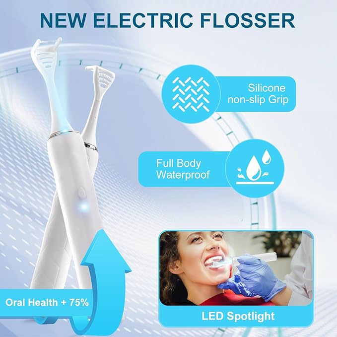 Electric Flosser for Teeth: with 4 Speeds and 50 Replacement Heads Instead of Water Floss and Floss Picks as Gum Stimulator,Tongue Cleaner,Dental Tools for Adults & Kids