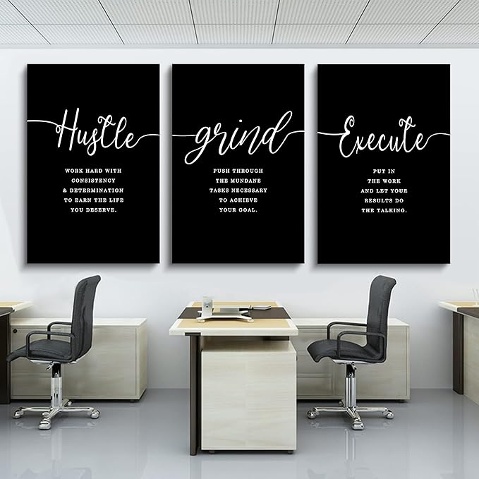 Gift for Boss,Framed Canvas Wall Art Success Quote, Office Wall Art, Black Large Poster, Positive Motivational Set of 3 Prints, Execute Failure Definition, Inspirational Print (F-3pcs,24x36inchx3pcs)-StrideForce Fitness