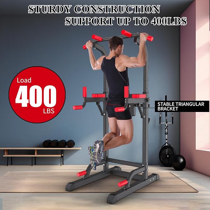 K KiNGKANG Power Tower Dip Station, Multi-Function Assistive Trainer Pull Up for Home Gym Muscle Building and Beginner Exercises,Load 450LBS-StrideForce Fitness