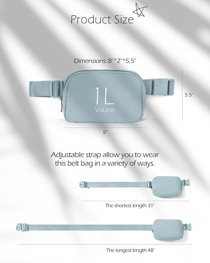 ODODOS Unisex Mini Belt Bag with Adjustable Strap Small Fanny Pack for Workout Running Traveling Hiking, Stone Blue-StrideForce Fitness