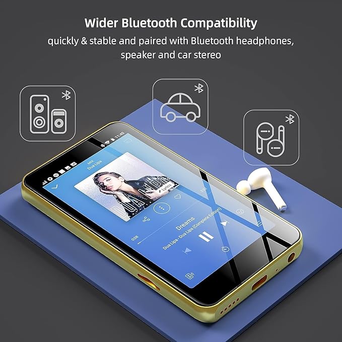 80GB MP3 Player with Bluetooth and WiFi, MP4 MP3 Player with Spotify,Spotify Kids，4" Full Touch Screen with Pandora, Music Player with Audible，Android MP3 with Speaker (Gold_Black)-StrideForce Fitness