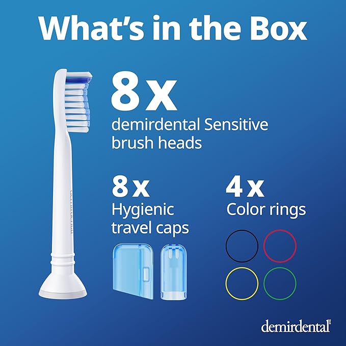 demirdental Toothbrush Heads Sensitive Compatible with Philips Sonicare Toothbrush Heads - Soft Replacement Heads for Sensitive Gums and Teeth - Gentle Brush Heads - White 8 Pack