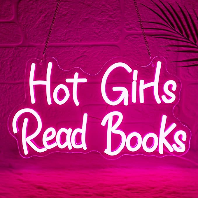 Hot Girls Read Books Neon Sign,Classroom Neon Sign,Pink LED Light Up Wall Sign for Classroom,Girls Bedroom,Dorm Room,Back to School Decor,College Gift,Cute Study Room Led Neon Light-StrideForce Fitness