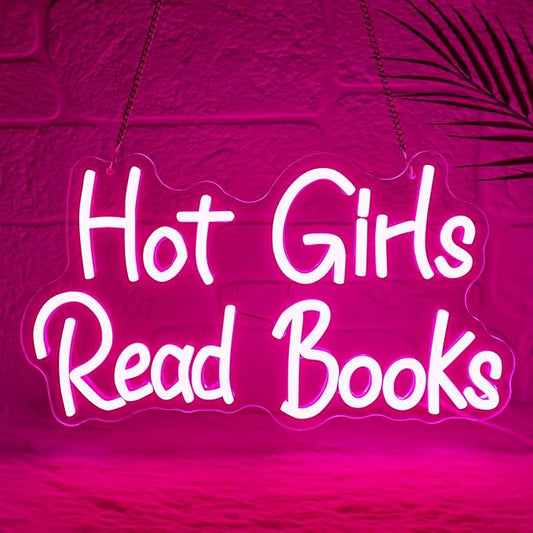 Hot Girls Read Books Neon Sign,Classroom Neon Sign,Pink LED Light Up Wall Sign for Classroom,Girls Bedroom,Dorm Room,Back to School Decor,College Gift,Cute Study Room Led Neon Light-StrideForce Fitness