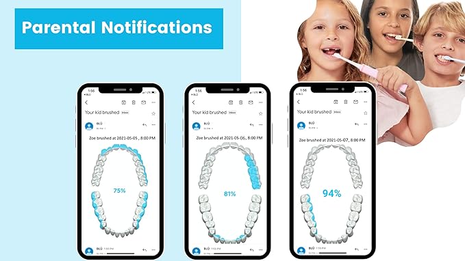 Blu Smart Bluetooth Enabled Kids Toothbrush with Live Tracking App to Teach Children Healthy Brushing Habits, Share Results with Your Dentist, Wireless Rechargeable Electric (Pink)