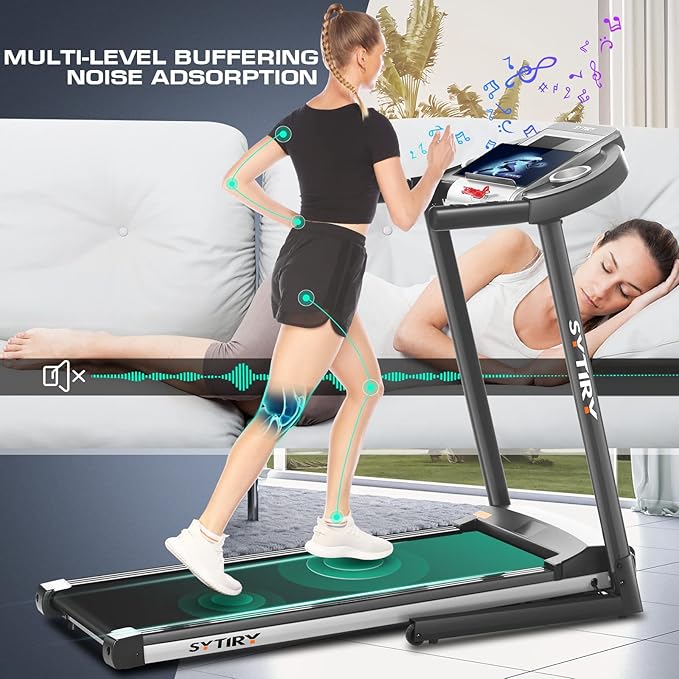 SYTIRY Treadmills for Home with TV Screen and WiFi,Smart Foldable Treadmill Machine,3D Virtual Sports Scene,HiFi Speakers,Popular APP for Social Networking,Video,and Search,Walking Treadmill-StrideForce Fitness