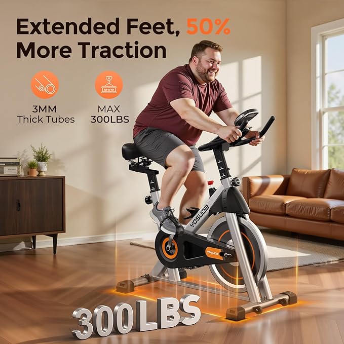 YOSUDA Exercise Bike, Brake Pad Stationary Bike for Home with Exclusive App, Magnetic Indoor Cycling Bike with 300 lb Weight Capacity, Low Noise, Tablet Holder and Fitness Courses for Weight Loss-StrideForce Fitness
