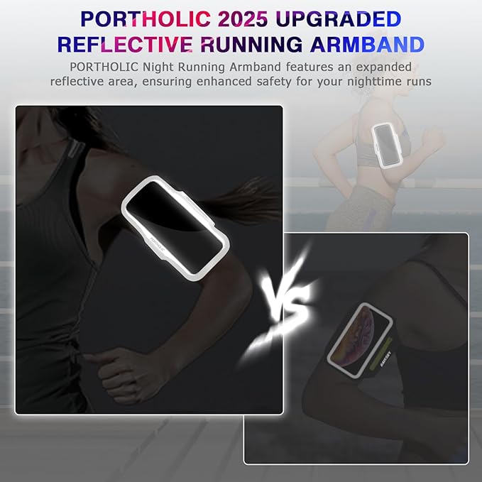 PORTHOLIC 2025 Running Armband Water Resistant Sports Phone Holder Case with Extension Strap, Key Card Slot Up to 6.9" Phone for iPhone 17/16/15/14/13 Plus Air Pro Max XR/XS, Galaxy S25/24/S10-StrideForce Fitness