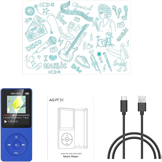 AGPTEK A02PL 64GB MP3 Player, 70 Hours Playback Lossless Sound Music Player, Supports up to 128GB(Deep Blue)-StrideForce Fitness