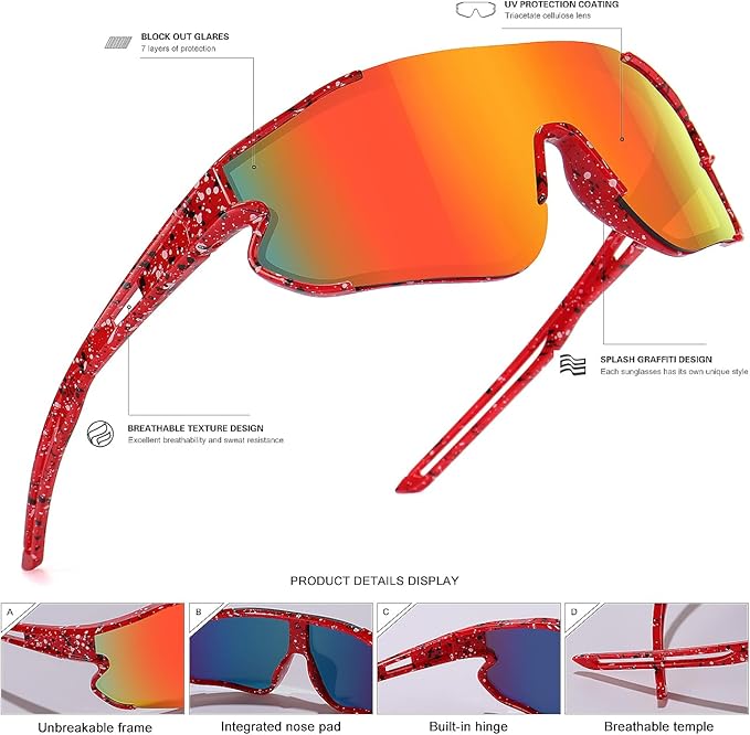 Kids Baseball Sunglasses for Boys Girls Youth Softball Cycling Sports Sunglasses UV400 Protection Age 5-12-StrideForce Fitness