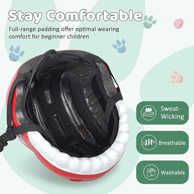 Dinosaur Bike Helmet for 1-3-5-8 Toddler Baby Kids, Lightweight Bicycle Helmet for Cycling Skateboard Roller Skate & Multi-Sports,2 Sizes for Boys and Girls-StrideForce Fitness