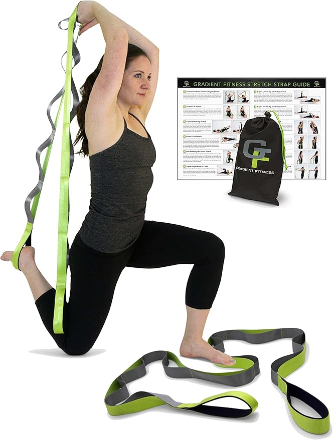 Gradient Fitness Stretching Strap for Physical Therapy, 12 Multi-Loop Stretch Strap 1.5" W x 8' L, Neoprene Handles, Physical Therapy Equipment, Yoga Straps for Stretching, Leg Stretcher.-StrideForce Fitness