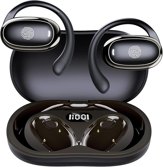 IFECCO Open Ear Headphones Bluetooth 5.4 - Wireless Open Ear Earbuds with Ddigital Display Charging Case,48H Playtime Premium Sound Sport Conduction Headphones for Running, Cycling Driving-StrideForce Fitness