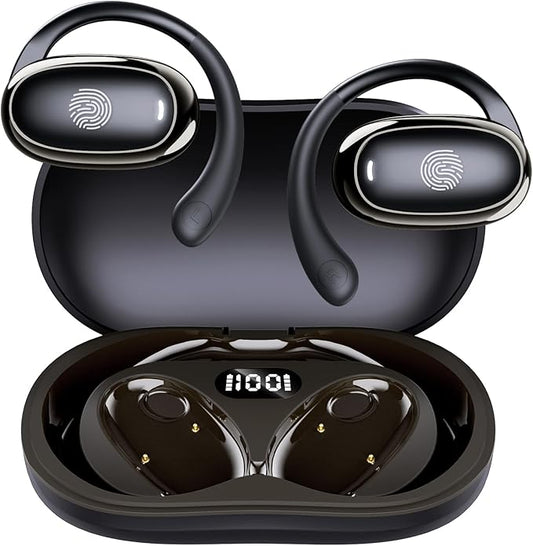 IFECCO Open Ear Headphones Bluetooth 5.4 - Wireless Open Ear Earbuds with Ddigital Display Charging Case,48H Playtime Premium Sound Sport Conduction Headphones for Running, Cycling Driving-StrideForce Fitness