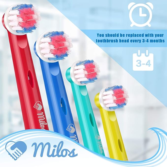 Milos Kids Replacement Heads Compatible with Oral B - Replacement Toothbrush Heads for Teenagers Aged 10-16 Soft Sensitive Replacement Brush Heads 16 Pack