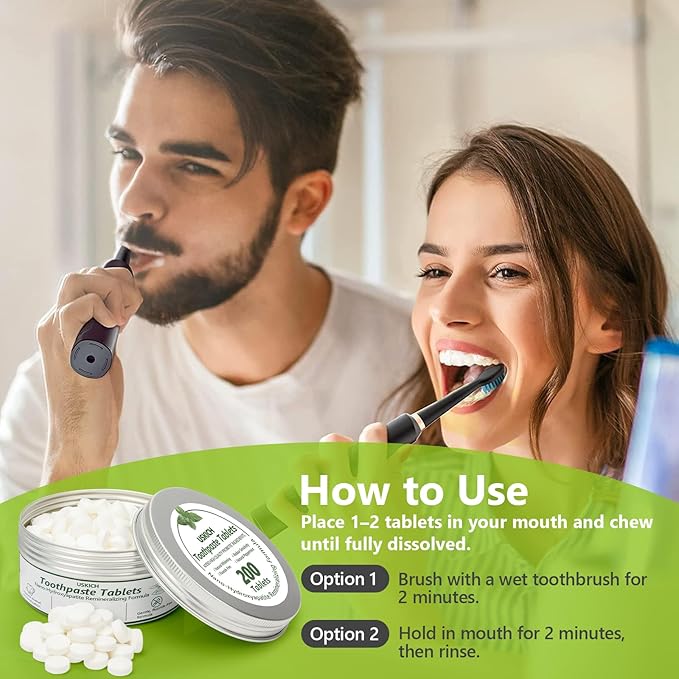 200 Pcs Toothpaste Tablets,Nano Hydroxyapatite with Probiotics, Reduce Sensitivity,Fluoride & Plastic Free, Eco Friendly & Travel Mouthwash Tablets