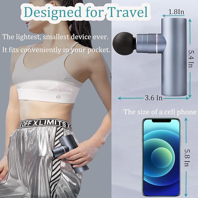 Mini Massage Gun, Percussion Deep Tissues Muscle with 4 Attachments, Full-Metal Electric Portable Hand Held Massager Gun for Back, Body Sore Muscles, Pain Relief, Gifts for Office, Home