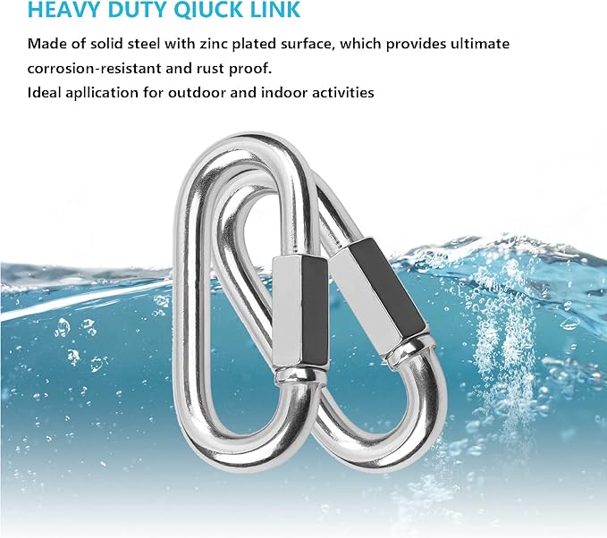 Quick Links, Chain Links Connector, 620lbs Capacity Heavy Duty Carabiner Clips, Galvanized Thread Quick Link Hardware for Safety Chain Swing Gym Hammock, Screw Lock Oval Locking Carabiner-StrideForce Fitness