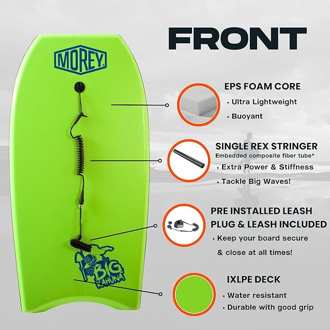 MOREY® Big Kahuna 44" The Original Bodyboard for Tall Riders. Body Board for Beach, Re-Engineered 2025 Model-StrideForce Fitness