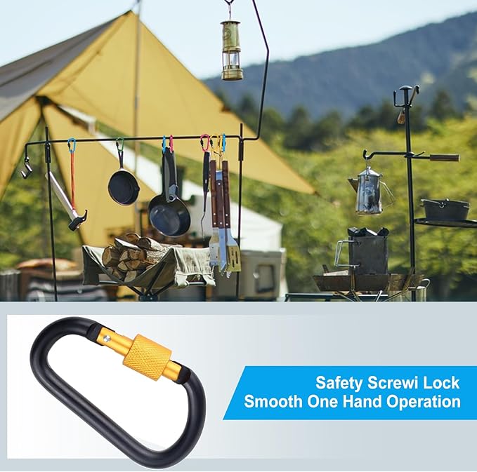 10 Pack Aluminum D Ring Key Rings Hiking Clips Locking Carabiner for Hiking Camping Fishing and Outdoor Use，Clips with Screw Gate Multicolored-StrideForce Fitness