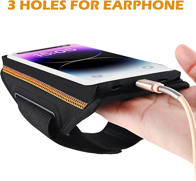 Running Armband with Earphone Bag Cell Phone Armband for iPhone 16 15 Pro 14 Plus 13 11 XR XS, Galaxy S24/S10 Water Resistant Sports Phone Holder Case & Zipper Slot Car Key Holder for 6.9 inch Phone-StrideForce Fitness