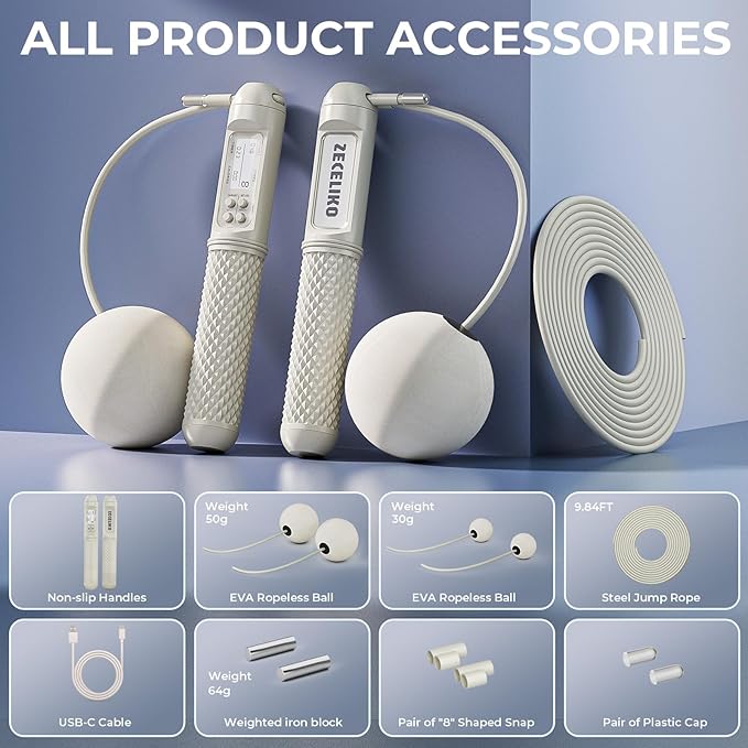 Smart Jump Rope with LED Display and Jump Counter, Weighted Cordless Design for Home Gym & HIIT, Adjustable Steel Wire for Fitness, Tracks Jumps, Calories & Time, for Men, Women & Kids-StrideForce Fitness