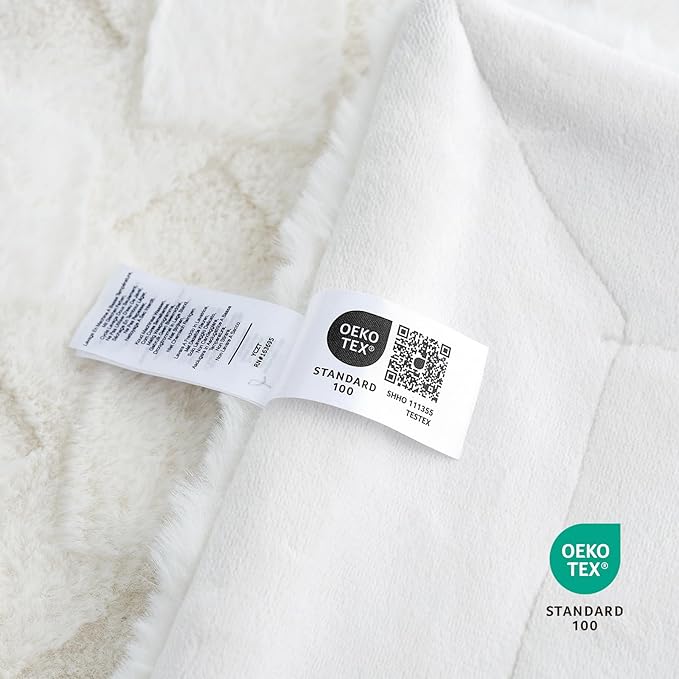 Cozy Bliss Faux Fur Throw Blanket for Couch - Soft Checkered Fuzzy Cozy Throw Gift Blankets for Women,Cream White Boho Blanket for Sofa Bedroom Living Room.60 * 80 Inches-StrideForce Fitness