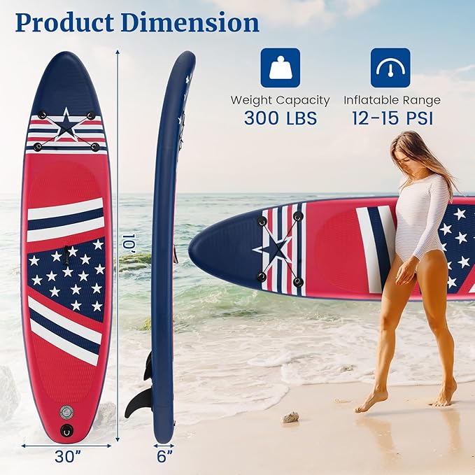 GYMAX Stand Up Paddle Board, Inflatable SUP with Wide Non-Slip EVA Deck, Accessories-Leash, D Rings, Hand Pump, Adjustable Paddle & Backpack, Paddle Boards for Adults Youth-StrideForce Fitness