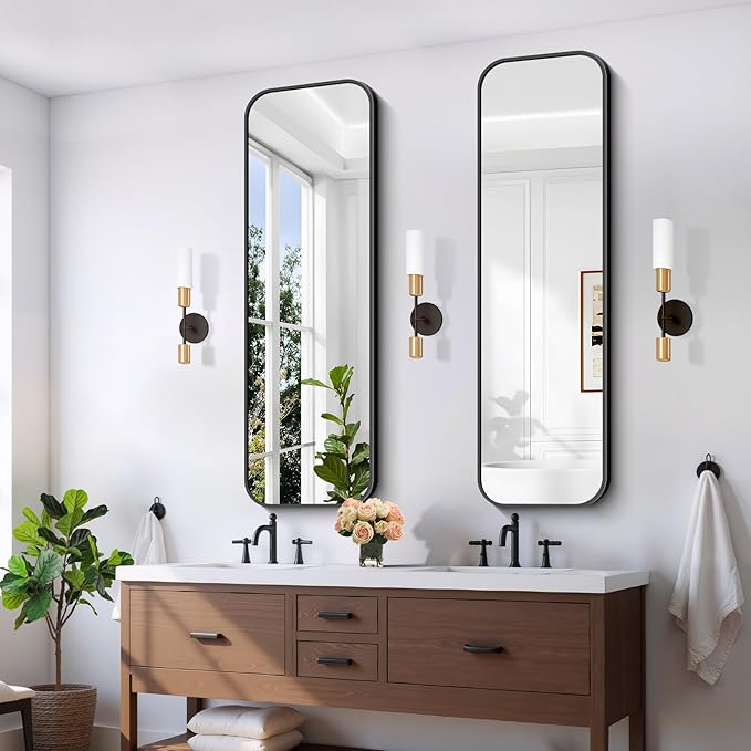 FORBATH Bathroom Mirror 55" x 16", Rectangle Black Bathroom Mirror with Black Aluminum Frame Rounded Corner, Wall Mounted Mirror for Bedroom Entryway Living Room-StrideForce Fitness