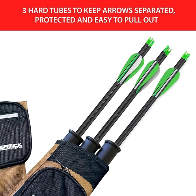 Archery Arrow Quiver - Adjustable Waist Hanged Quiver with 3 Removable Tubes & Pockets for Archery Arrows Case & Equipment - Ideal for Hunting & Target Practice - Right Handed Only-StrideForce Fitness