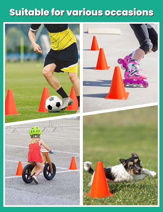 GHB Soccer Cones 7" 9" of 12 24 Pack Disc Soccer Sport Cones Training Field Marker Agility Cones for Basketball, Coaching, Practice Equipment Includes Drills Guide-StrideForce Fitness