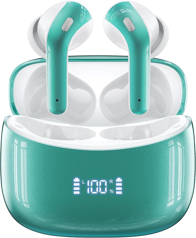 Wireless Earbuds, Bluetooth Ear Buds Headphones, 60H Long Playtime, Stereo Deep Bass, LED Power Display, IPX7 Sport Waterproof, Lightweight in-Ear Earphones with Mic for iPhone Android PC TV Computer-StrideForce Fitness