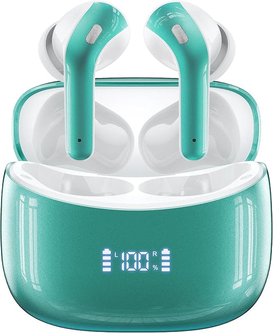 Wireless Earbuds, Bluetooth Ear Buds Headphones, 60H Long Playtime, Stereo Deep Bass, LED Power Display, IPX7 Sport Waterproof, Lightweight in-Ear Earphones with Mic for iPhone Android PC TV Computer-StrideForce Fitness