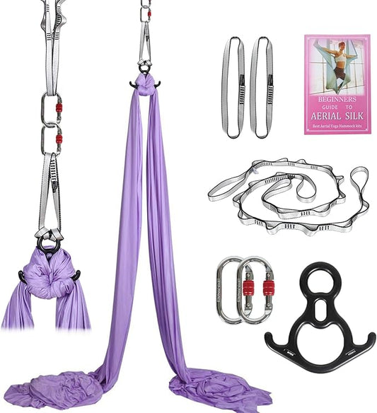 Aerial Silks Kit & Aerial Yoga Hammock - 11Yd Premium Fabric Hardware - Easy Setup for Flying Yoga, Aerial Swing & Fitness - Supports Up to 14ft Rigging-StrideForce Fitness