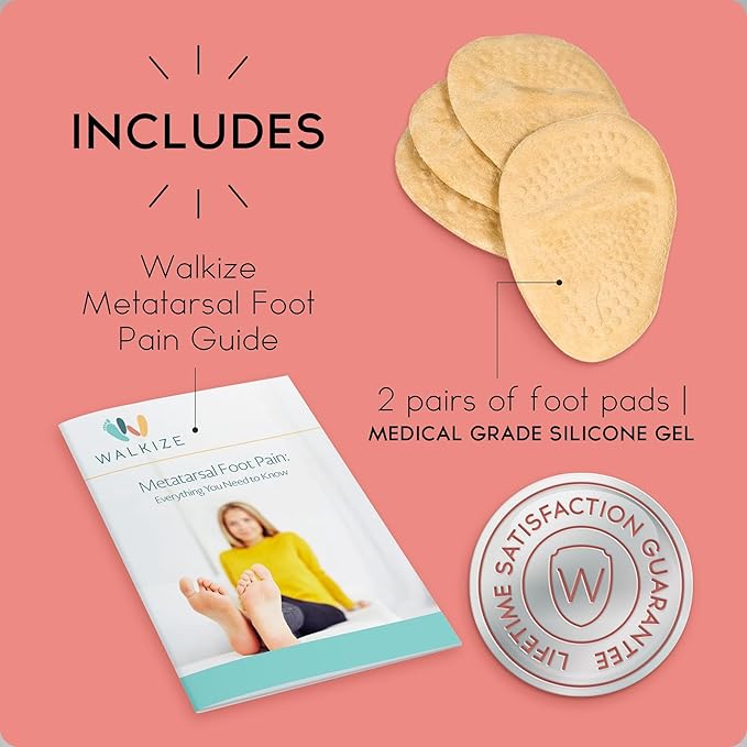 Walkize Metatarsal Pads Women | Heel Inserts for Women | Ball of Foot Cushions (2 Pairs Foot Pads) All Day Pain Relief and Comfort One Size Fits Shoe Inserts (Beige)-StrideForce Fitness