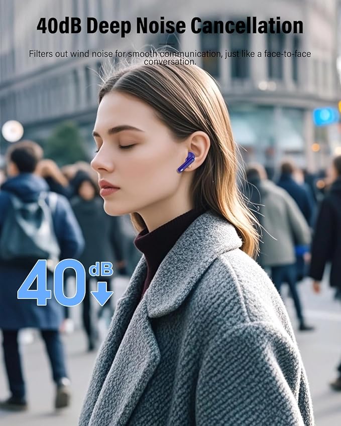 Wireless Earbuds, Bluetooth 5.4 Headphones Bass Stereo, Ear Buds with Noise Cancelling Mic, IP7 Waterproof in Ear Earphones, 36H LED Display Bluetooth Earbuds for Laptop Pad Phones Sports, Dark Blue-StrideForce Fitness