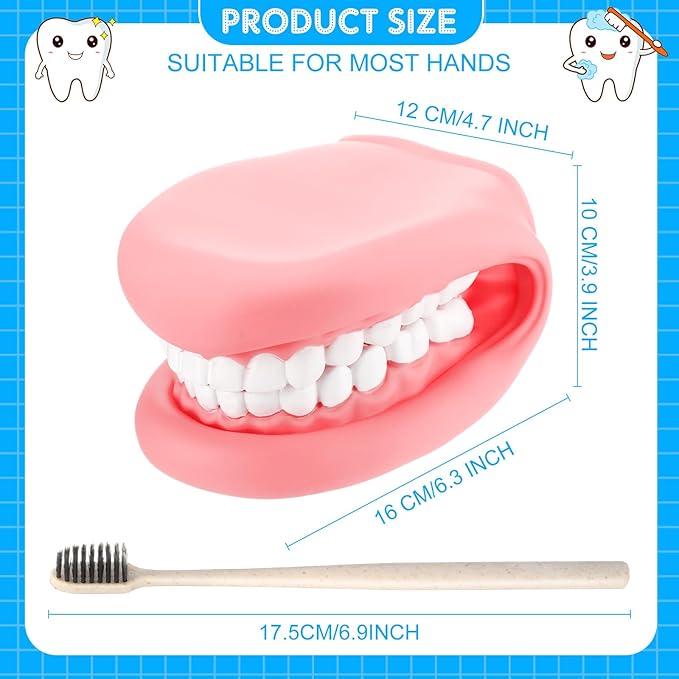 Patelai 1 Pcs Mouth Puppet with Tongue Teeth Mouth Hand Puppet Dental Model and Toothbrush for Boys Girls Educational Tools Speech Therapy (Pink)