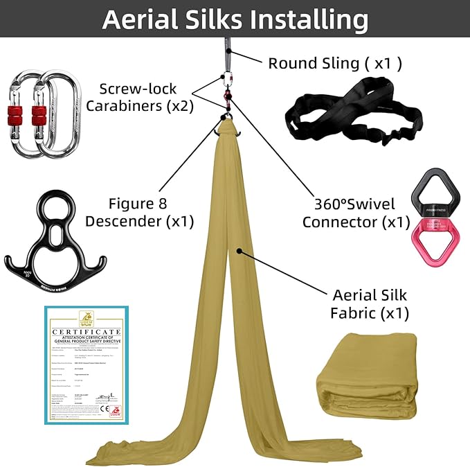 PRIOR FITNESS Aerial Silks Kit Colorful 9/15/20 Yards 40D Nylon Fabric Hammock Set With Hardware & Guide for All Levels Of Aerial Yoga Practice and Acrobatic Flying For Adults Aerial silk-StrideForce Fitness