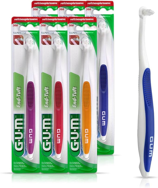 GUM End Tuft Toothbrush - Extra Small Head for Hard-to-Reach Areas - Implants, Back Teeth, and Wisdom Teeth - Soft Dental Brush for Adults, 1 Count(Pack of 6)