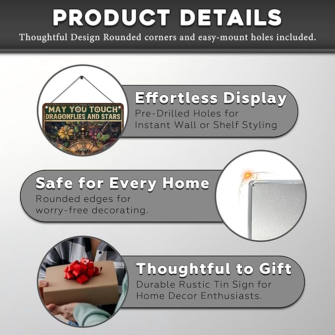 Vintage Dragonfly Tin Sign May You Touch Dragonflies And Stars Dance With Fairies And Talk To The Moon Retro Metal Poster Funny Wall Art Cafe Toilet Farm Room Garden Plaque Outdoor 12 * 16inch-StrideForce Fitness