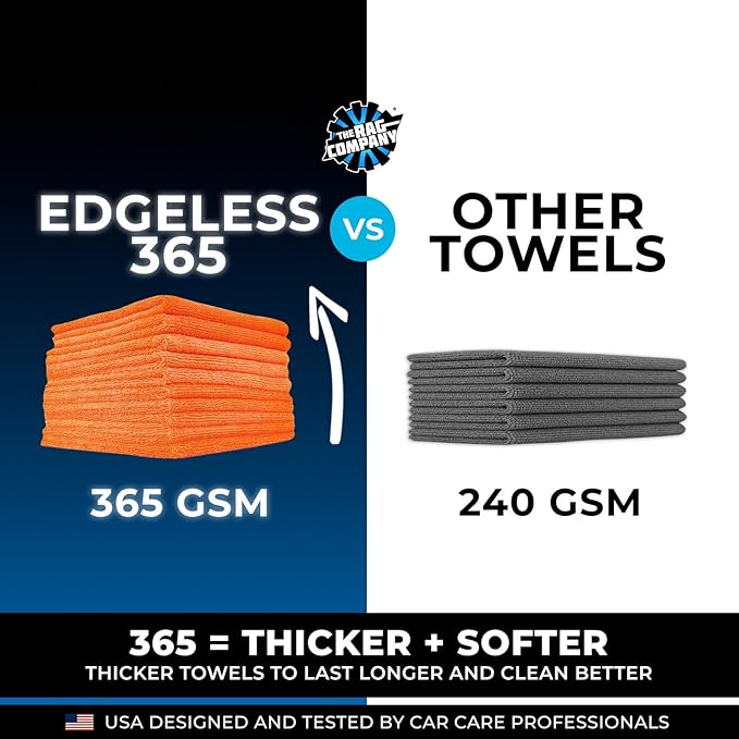 The Rag Company - Edgeless 365 Microfiber Towels (10-Pack) Premium 70/30 Blend, Professional Polishing, Wax Removal, Auto Detailing, 365gsm, 16in x 16in, Orange-StrideForce Fitness
