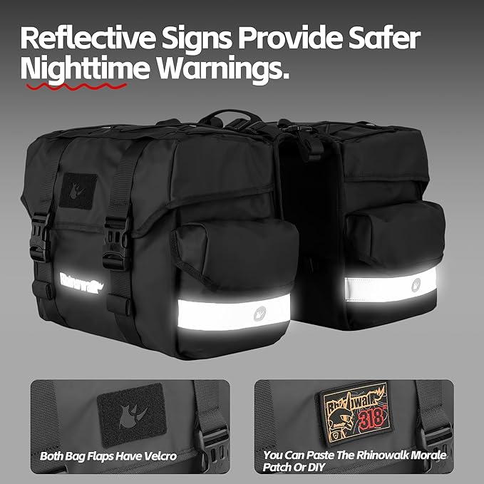 Bike Panniers Bike Bags Waterproof 40L Bicycle Saddle Bags for Rear Rack Luggage Trunk Bag Double Side Pannier Bag with Rain Cover Cycling Accessories, Black-L-StrideForce Fitness