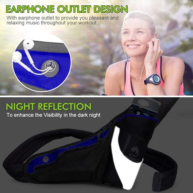 PYFK Running Belt Hydration Waist Pack with Water Bottle Holder for Men Women Waist Pouch Fanny Bag Reflective-StrideForce Fitness