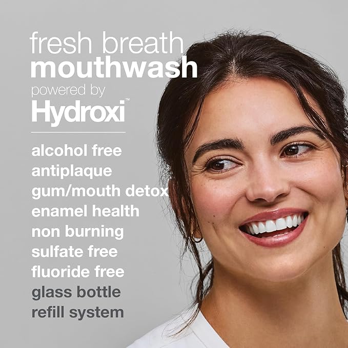 Davids Hydroxi Fresh Breath Mouthwash Starter Kit, Alcohol-Free, Fluoride-Free, Nano-Hydroxyapatite for Remineralizing & Enamel Health, Relieves Dry Mouth, Fresh Mint, 16 fl oz